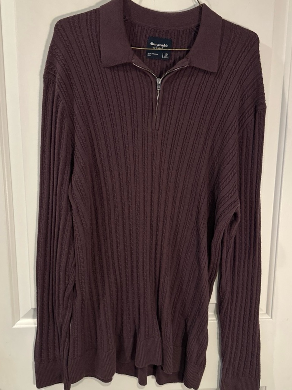 Abercrombie & Fitch Men's Plum Ribbed Quarter-Zip Pullover